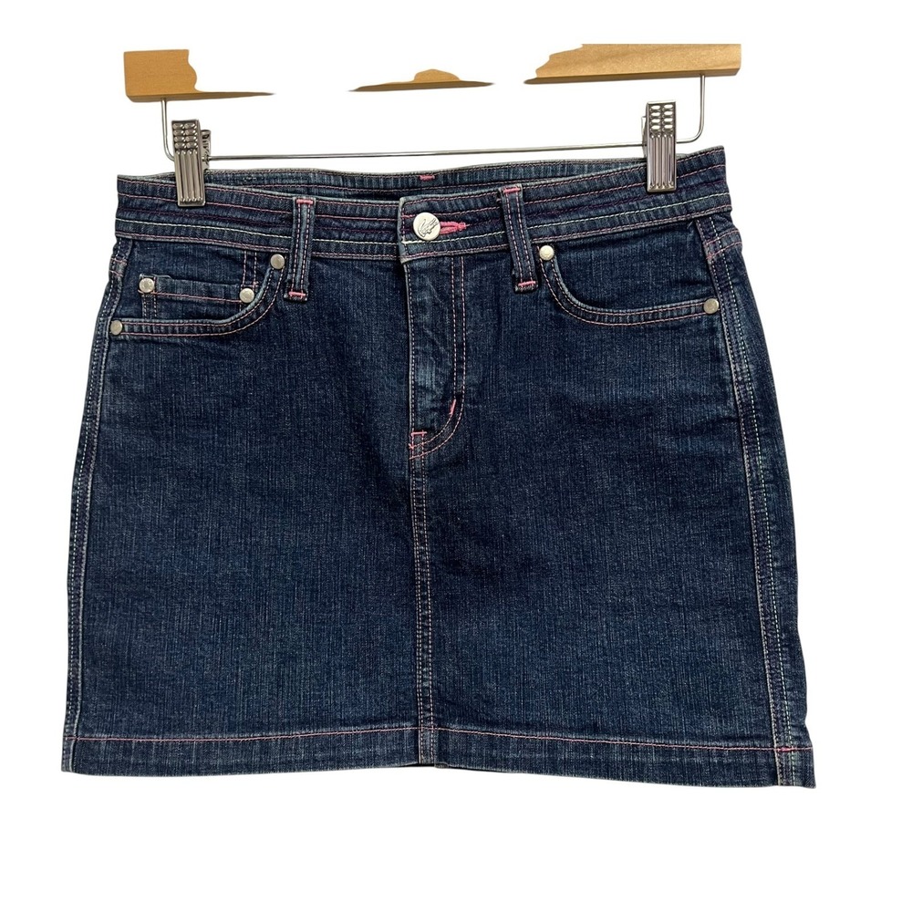 Lacoste Denim Mini Skirt Womens‎ 40 Blue Pink Contrast Stitch Made in Japan Y2K